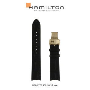Pasek do zegarka Hamilton H600.773.106 Skórzany Czarny 18mm