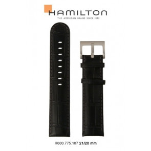 Pasek do zegarka Hamilton H001.77.555.735.01 / H775550 Skórzany Czarny 21mm