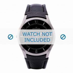 Skagen horlogeband 619XXLTLB Leder Zwart + zwart stiksel